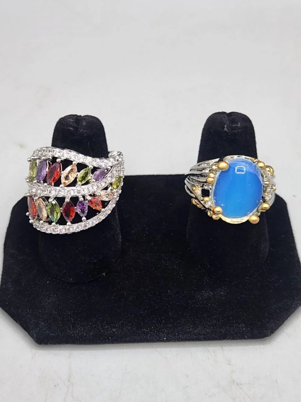 Lot of 6 Costume Jewelry Rings Rhinestones Fashion Bling Statement Size 7